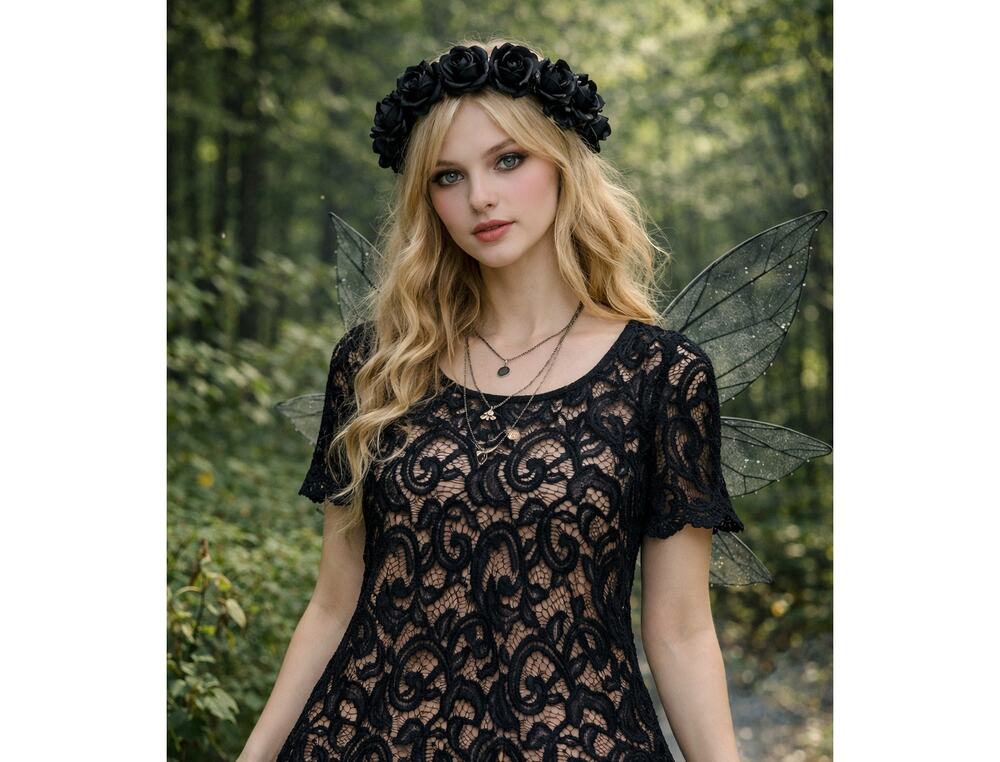 Perseption Concept Top Womens Black Lace Whimsigoth Boho Chic Romantic Fairy XL